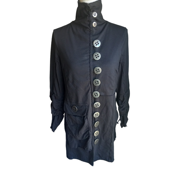 Neon Buddha Black Coat/Dress with Button Detail - Picture 4 of 12